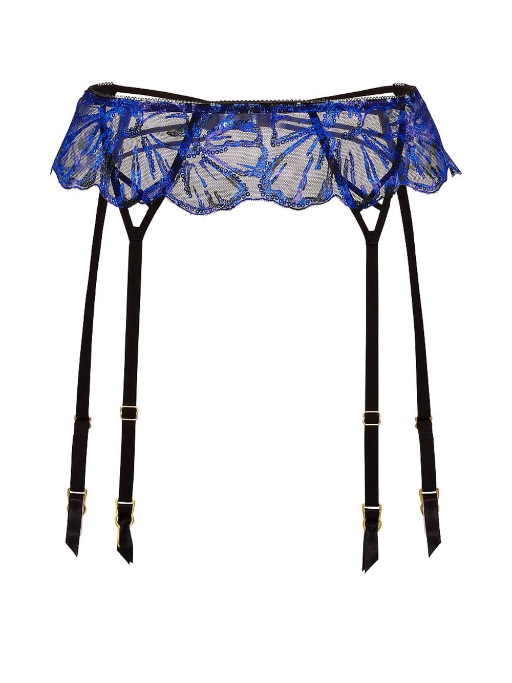 Victoria's Secret Royal Blue Lace Garter Belt with Black Straps